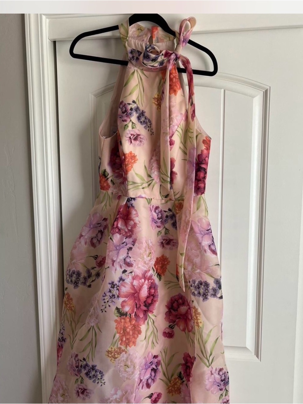 ALFRED SUNG Pink Floral Halter Dress with Neck Tie